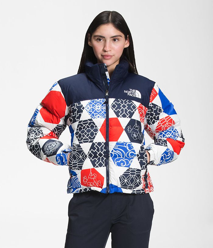 The North Face Winterjas Dames Printed 1996 Retro Nuptse DTCX79814 - Blauw